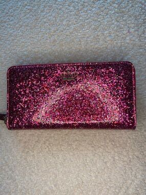kate spade Hot Pink Glitter Zip-Around Wallet